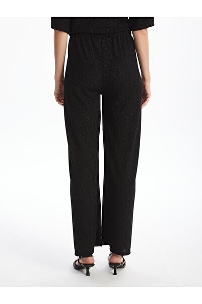 LC Waikiki Μαύρο γυναικείο παντελόνι με ελαστική μέση με σχέδιο