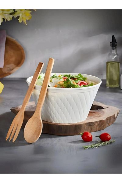 Smyak Acrylic Design Salad Bowl with Wooden Serving Spoon