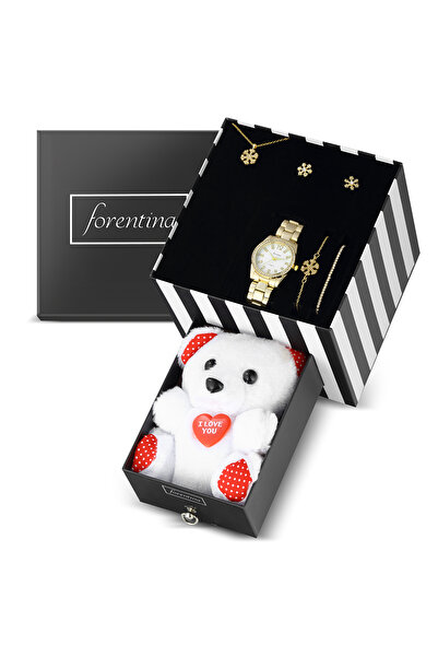 Forentina Altın Kaplama Kartanesi Kolye Küpe Bileklik Yüzük Saat Ayıcık Çizgi...