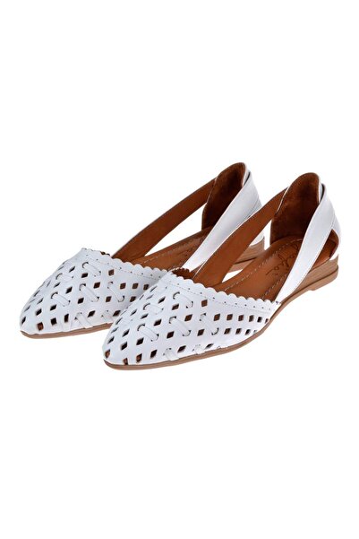 pullman Hakiki Deri Kadın Babet Plm-606 Beyaz