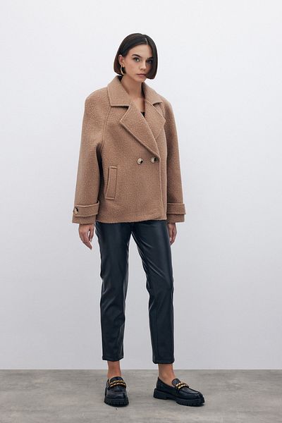 Sateen Boucle Short Coat - Camel