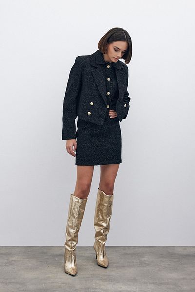 Sateen Fusta mini din tweed cu sclipici negre