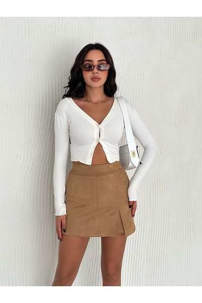 Kayaka triko Fusta scurtă cu fante din piele intoarsa Timeless