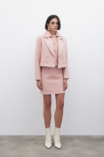 Sateen Glitter Mini Tweed Skirt - Powder