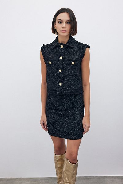 Sateen Glitter Tweed Vest - Black