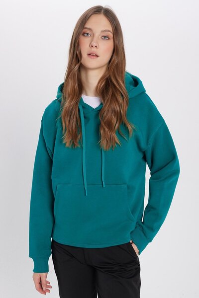 Tudors Unisex oversize široký střih bavlna s měkkou texturou základní zelená mikina s kapucí a fleecem uvnitř