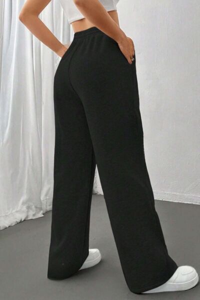 kallima Γυναικεία φούτερ casual με φαρδύ πόδι μαύρο με τσέπες στο πλάι