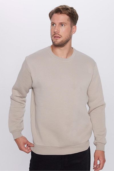 Tudors Unisex Oversize φαρδιά κοπή βαμβακερή απαλή υφή Basic γκρι φούτερ με λαιμόκοψη με φλις εσωτερικά