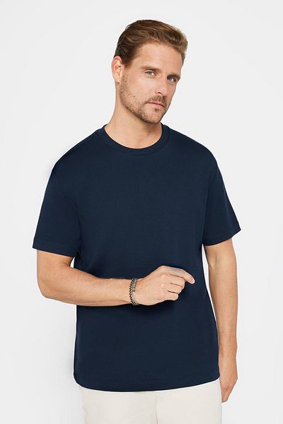 Tudors Μπλουζάκι Unisex Relax Fit Comfortable Cut 100% Cotton Soft Texture Basic Crew Neck Navy Blue T-shirt