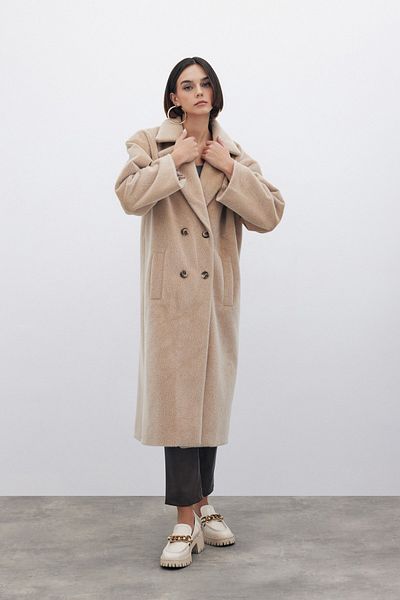 Sateen Beige Buttoned Cashew Coat