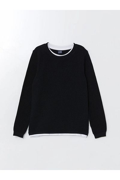 LC Waikiki Lcw Kids Navy Blue Crew Neck Textured Boy's Knitwear Sweater