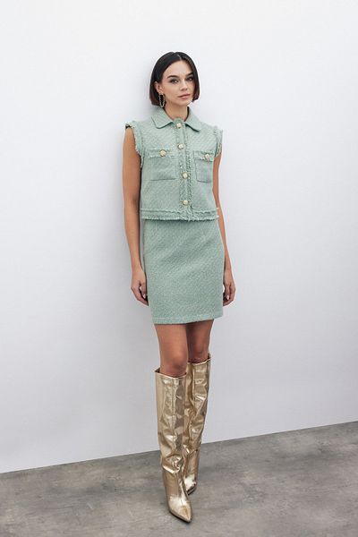 Sateen Glitter Mini Tweed Skirt - Mint