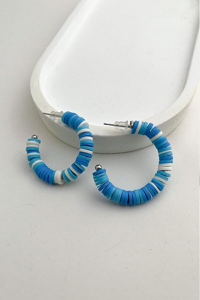 Modex Blue&White Fimo Hoop Earrings (3cm)