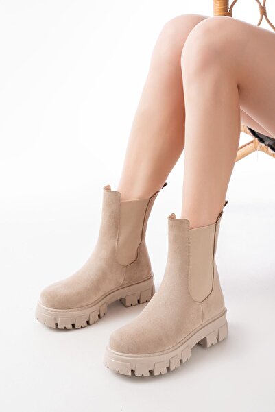 serkanseyyid FZ-299 Μπεζ καστόρι με ψηλή σόλα ελαστικές καθημερινές γυναικείες μπότες