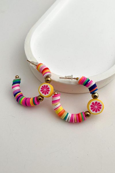 Modex Colorful Fimo Hoop Earrings with Fruit Detail