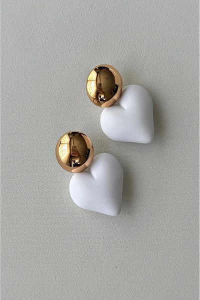 mos&more White Heart Gold Women's Earrings