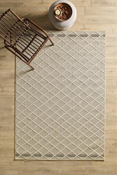 Red Halı İskandinav Tasarım Karo Desenli Bej Halı Salon Halısı, Mutfak Halısı, Yolluk, Paspas,Dış mekan Halı