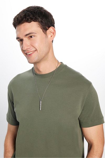 Tudors Unisex Relax Fit Άνετο T-Shirt 100% βαμβάκι μαλακής υφής Basic Crew Neck Khaki T-shirt