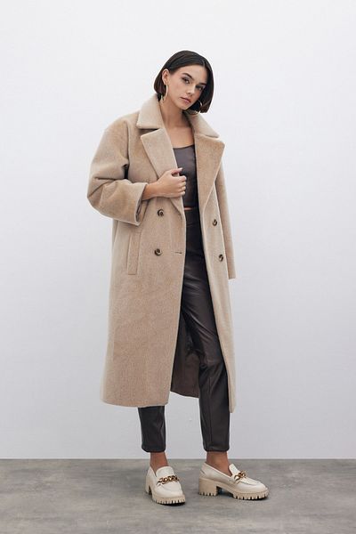 Sateen Beige Buttoned Cashew Coat