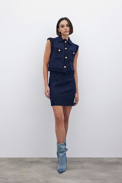 Sateen Glitter Tweed Vest - Dark Blue