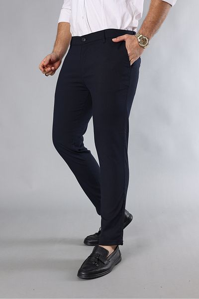 MY VİNTAGE Men's Slim Fit Trousers Navy Blue