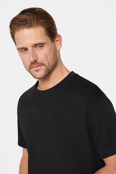 Tudors Unisex Relax Fit Άνετη κοπή 100% βαμβακερή μαλακή υφή Basic Crew Neck Μαύρο T-shirt
