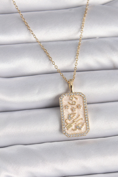 Nehir 316L Steel Gold Color Chain Cancer Zodiac Sign Zircon Stone Women's Nec...