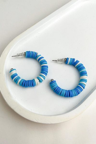 Modex Blue&White Fimo Hoop Earrings (3cm)