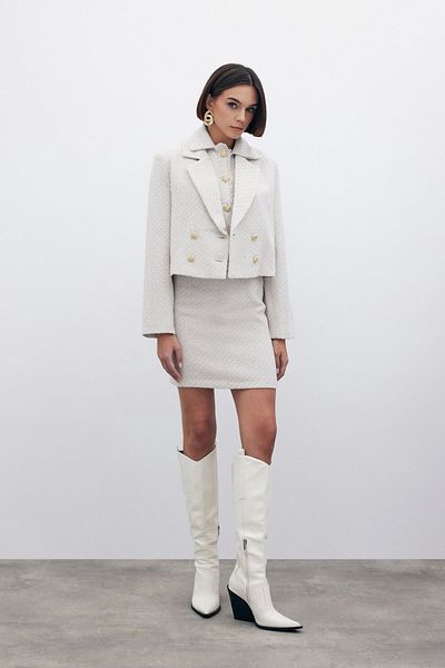 Sateen Glitter Mini Tweed Skirt - Stone