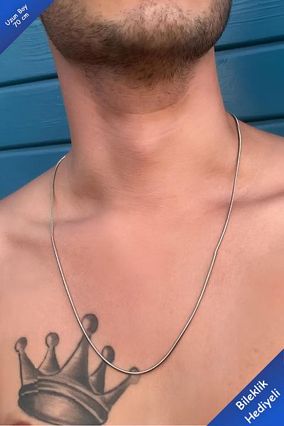 The Collection Unisex Thin Long Italian Snake Model Silver Necklace Steel Chain 70cm