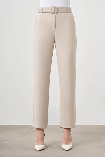 Mizalle Beige Trousers with Belt Ready