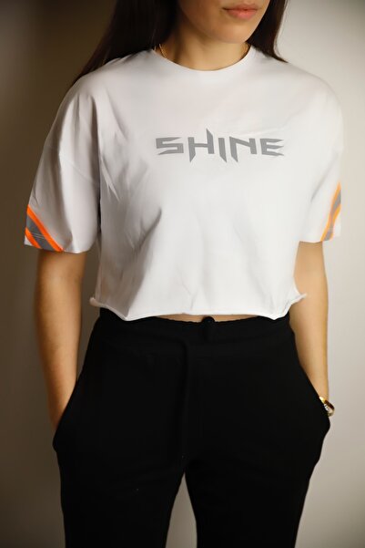 Shine Reflektörlü Tshirt Crop Kısa