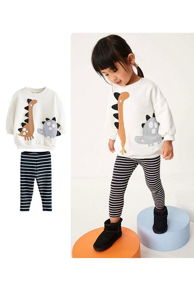 Magu Animal Embroidery Patterned Winter Cotton Sweatshirt Leggings Bottom-Top Suit Girls