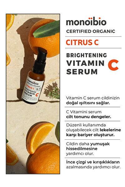 Monoibio Citrus-c Organik Vitamin C Serum - Cilt Tonu Aydınlatıcı Leke Karşıtı Cilt Bakım Gece Serumu 30 ml