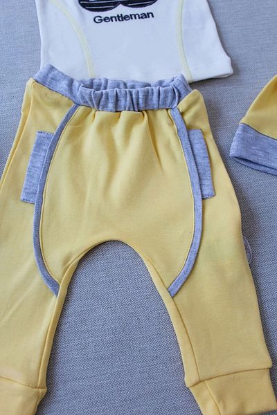 Eng 3-6 6-9 9-12 Months Gentleman Male Embroidered Hat Long Sleeve Sweat 3 Piece Baby Boy Set Yellow