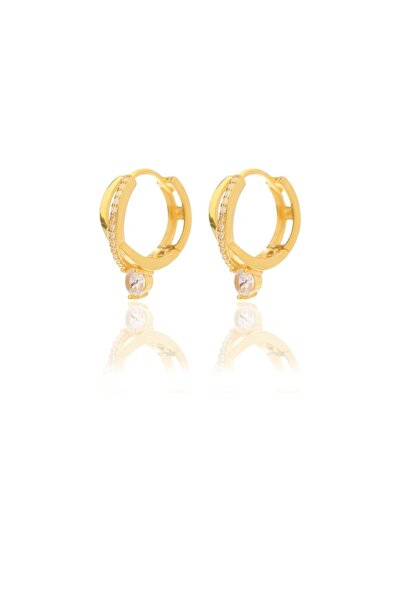 OGO SİLVER 925 Ayar Gümüş Gold Tektaş Örgü Model Küpe