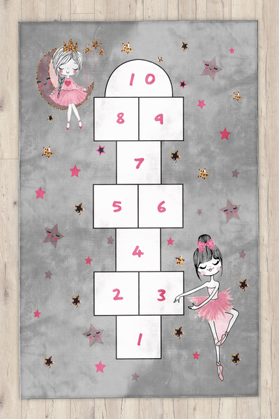 Bebişim Halı Prenses Kız Seksekli Bambu Çocuk Halısı