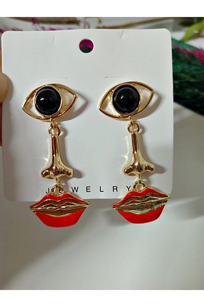 mos&more Eye Nose Lip Gold Women Earrings