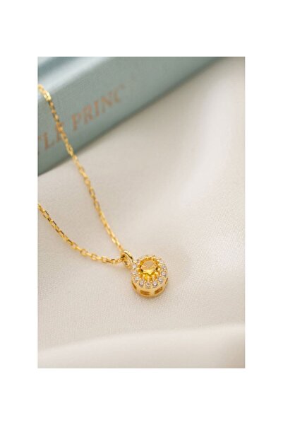 OGO SİLVER 925 Ayar Gümüş Kasım Ayı Doğum Taşı ( Citrine ) Kolye