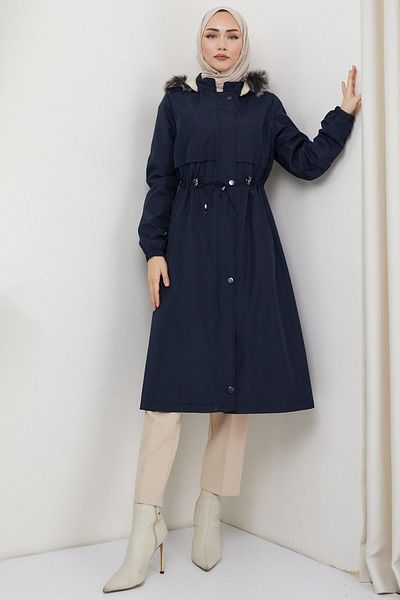 hafsamina Navy Blue Bondit Coat - Allers and Fur Inside Hm2330