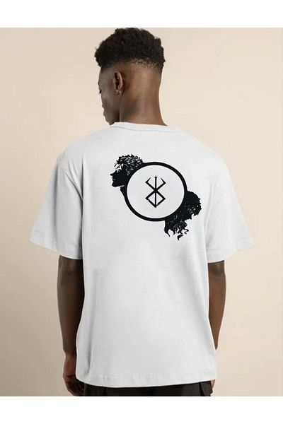 YALÇIN White Unisex Oversize Printed Crew Neck T-Shirt