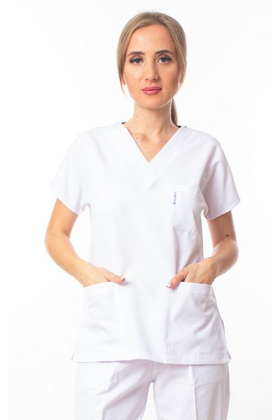 Simirna Üniforma Uniformă spa albă din Lycra premium - Top unic pentru chirurgie, medic, asistentă, stomatolog veterinar