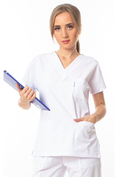Simirna Üniforma White Premium Fabric Lycra Surgical Doctor Nurse Veterinary Dentist Spa Uniform Forma Single Top