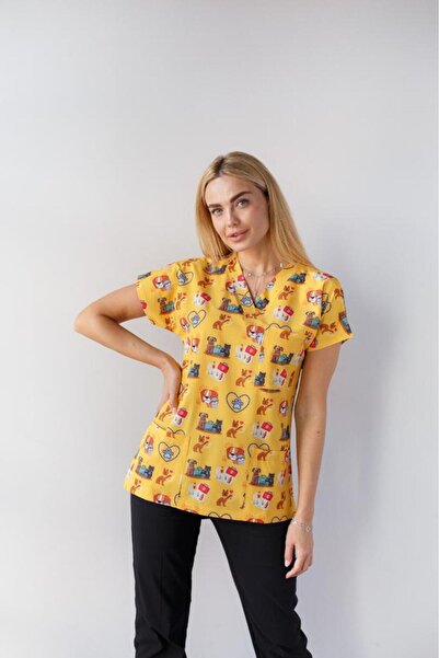 Dr. Mitra منقوشة واحدة أعلى ليكرا ممرضة جيرسي، منقوشة بيطرية، طبيب، ممرضة جيرسي