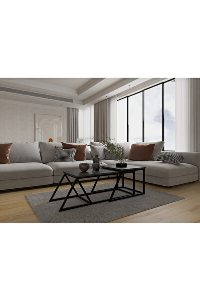 AYMOBSAN Prisma Orta Sehpa, Metal Ayak Masa, 2'li Zigon Sehpa, Antrasit