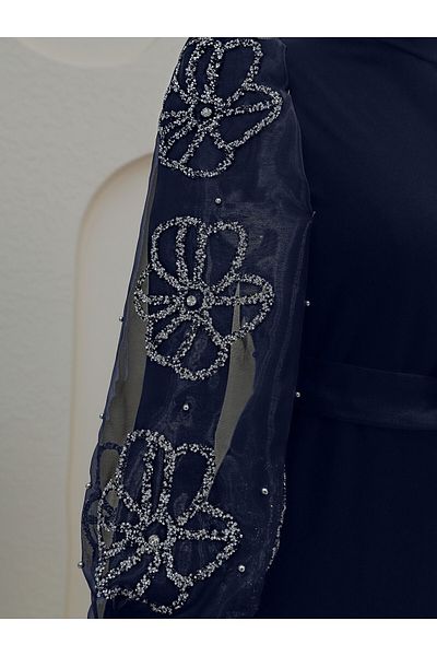 Modamorfo Φόρεμα με όρθιο γιακά Organza με πέτρα μανίκι - λάκα