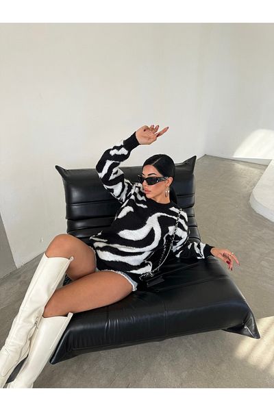 sportiness Pulover supradimensionat cu gât rotund cu model zebră