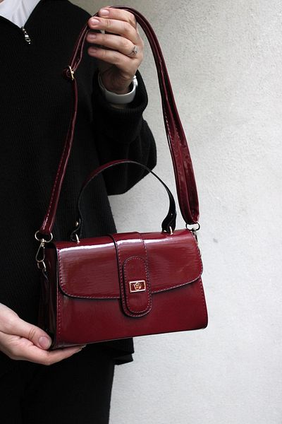 mossi Claret Red Patent Leather Covered Adjustable Strap Hand and Shoulder Bag