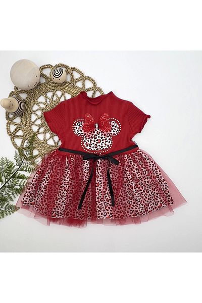 Eng 1-2-3 Years Old Bow Mickey Lined Skirt Baby Girl Tutu Dress Red