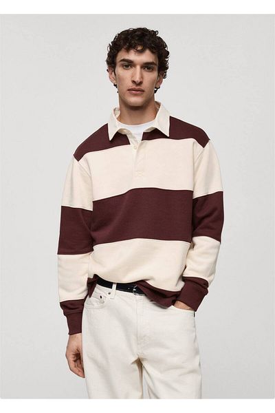 MANGO Man Gestreiftes Baumwoll-Polo-Sweatshirt
